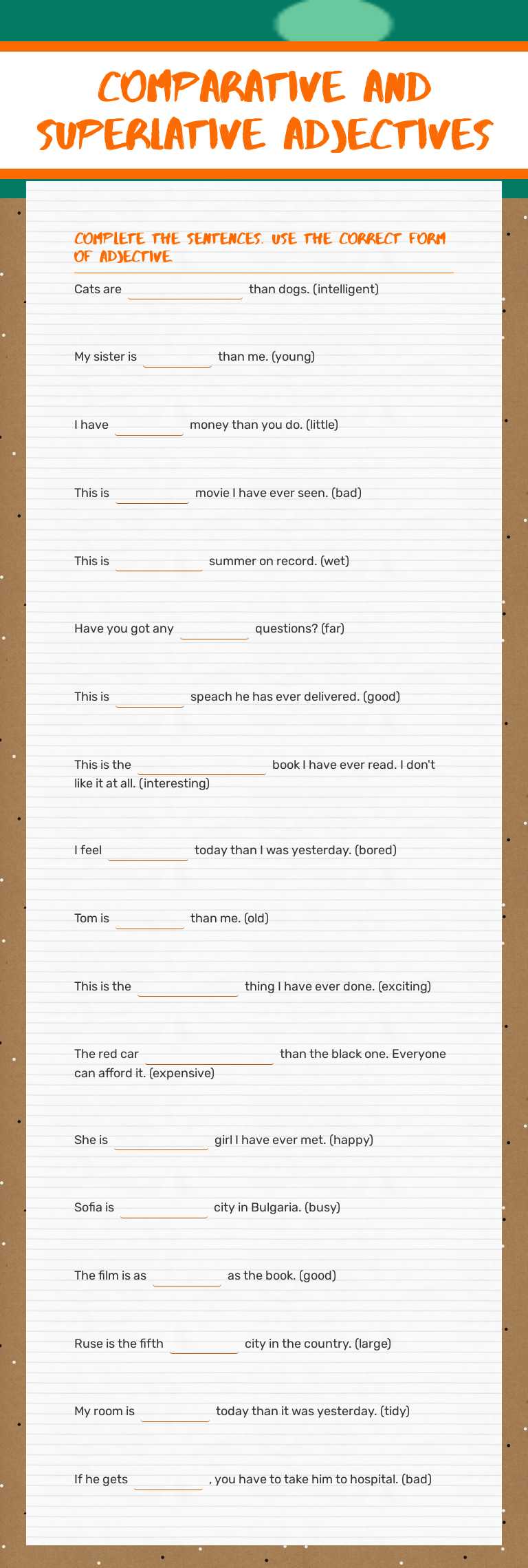 Comparative and Superlative adjectives worksheet preview image