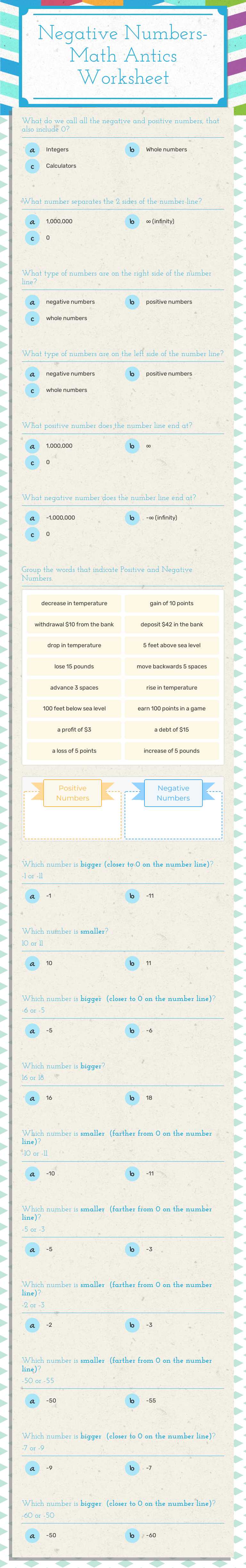 Negative Numbers-Math Antics Worksheet worksheet preview image