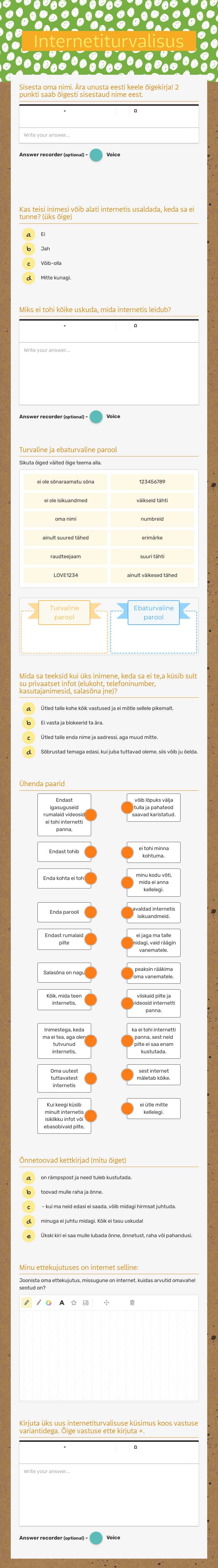 Internetiturvalisus worksheet preview image