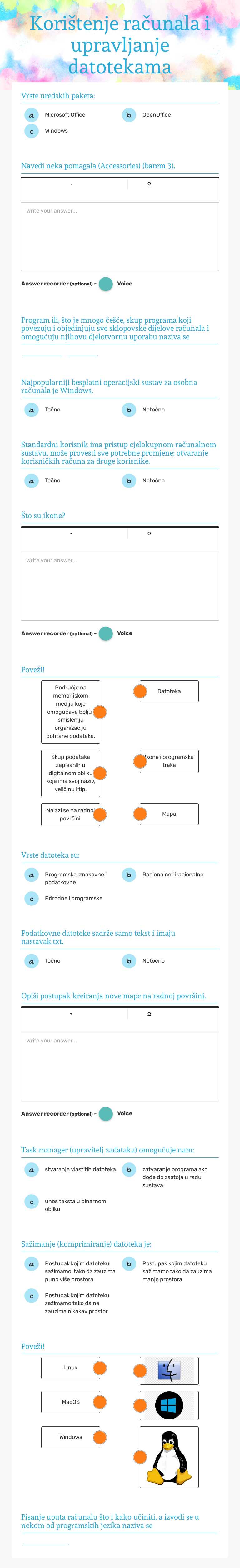 Korištenje računala i upravljanje datotekama worksheet preview image