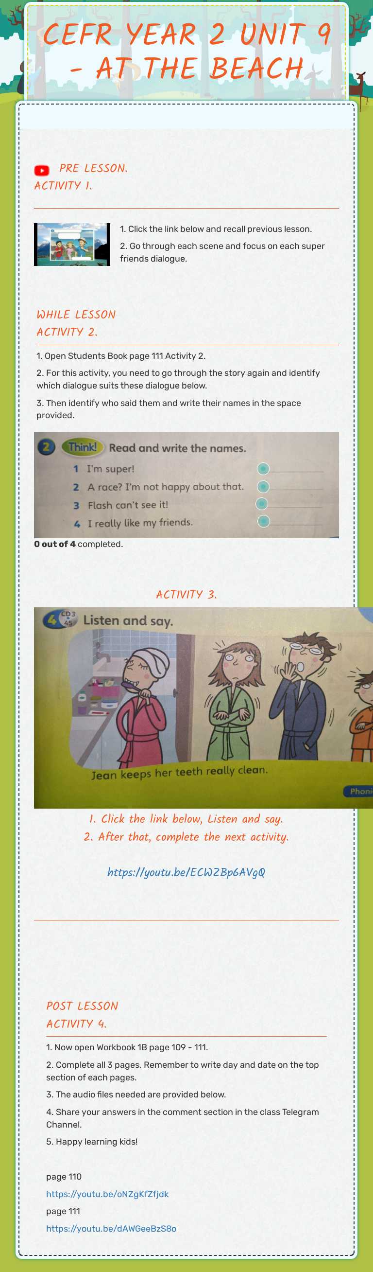 CEFR YEAR 2               UNIT 9 - AT THE BEACH worksheet preview image