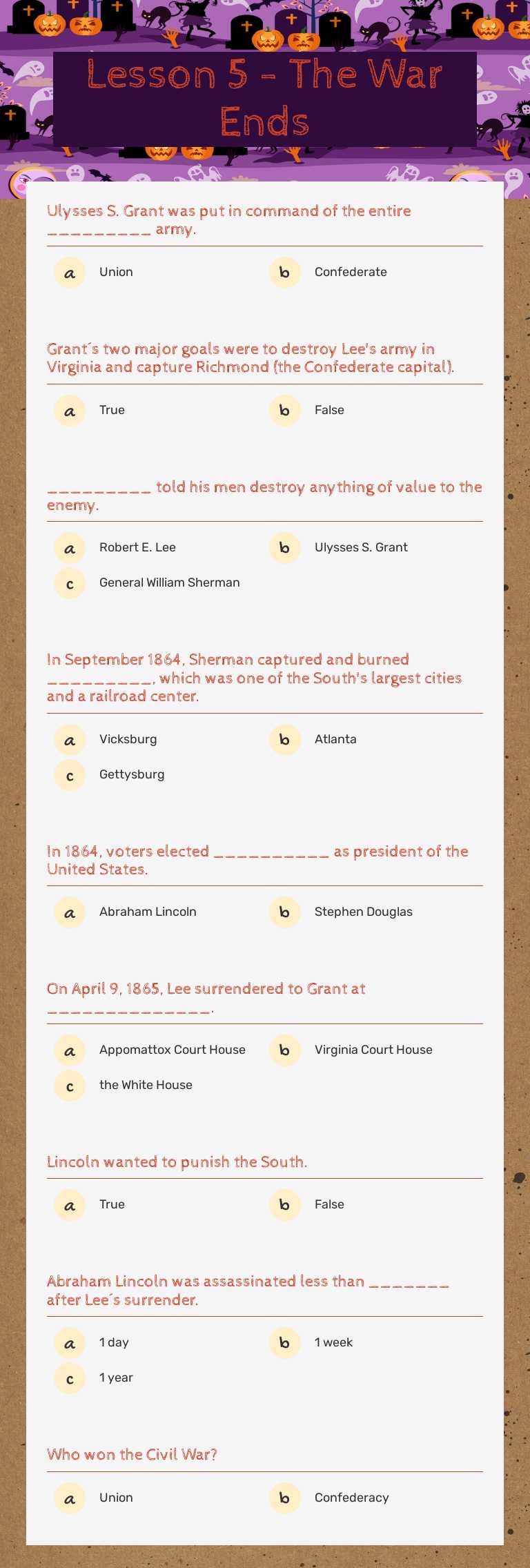 Lesson 5 - The War Ends Grade 5 worksheet preview