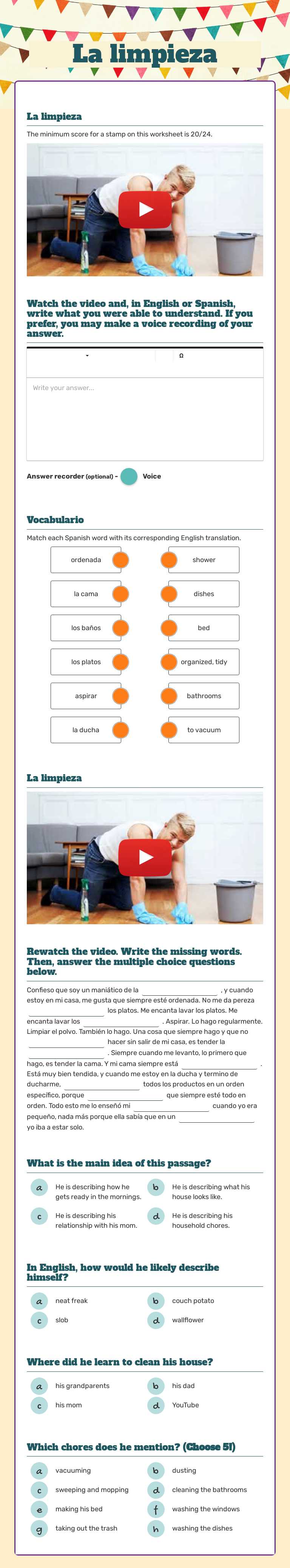 La limpieza worksheet preview image