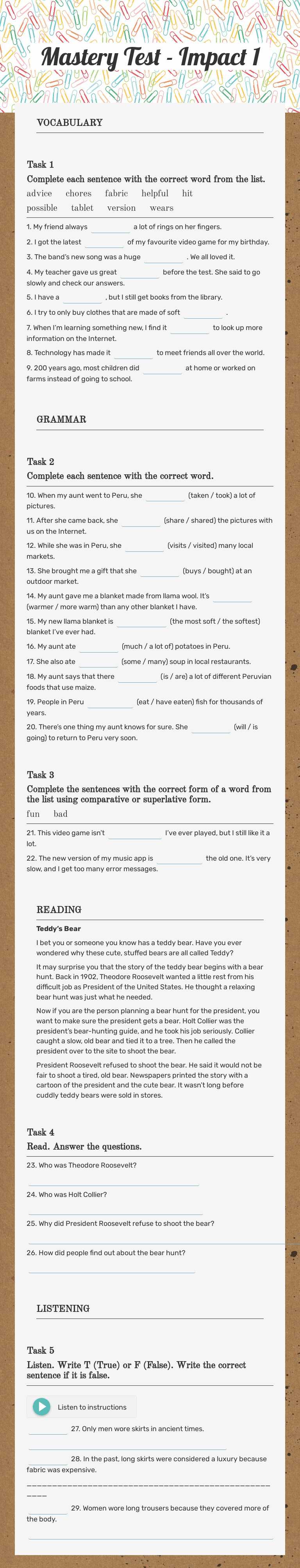 Mastery Test - Impact 1 worksheet preview image