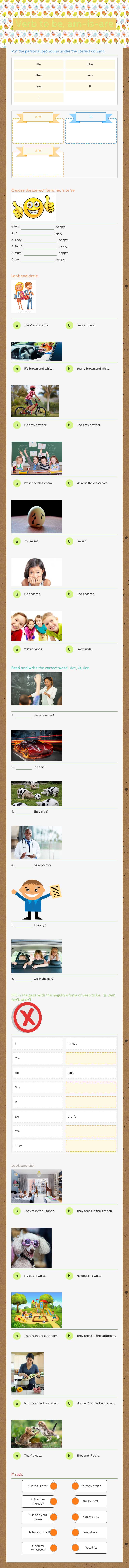 Verb to be, am-is-are worksheet preview image