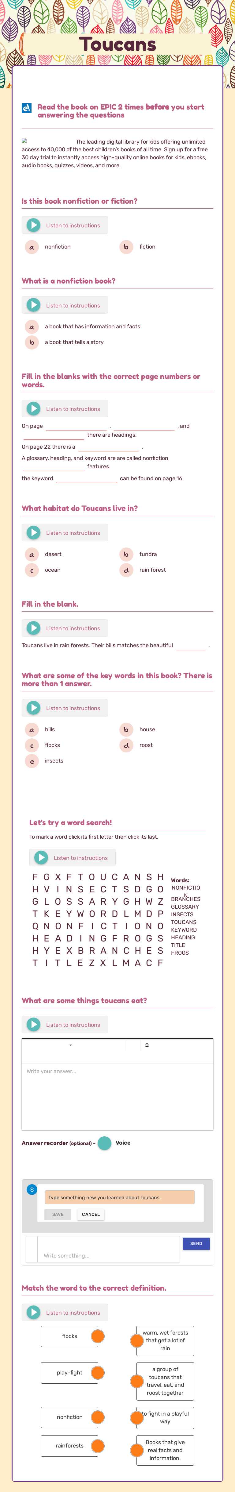 Toucans worksheet preview image