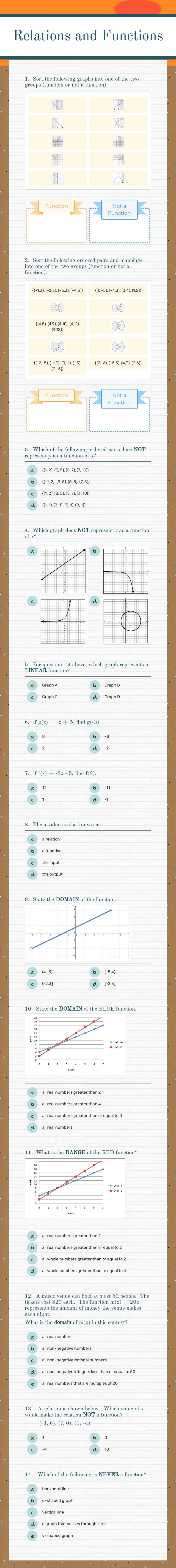 Relations 
and Functions worksheet preview image