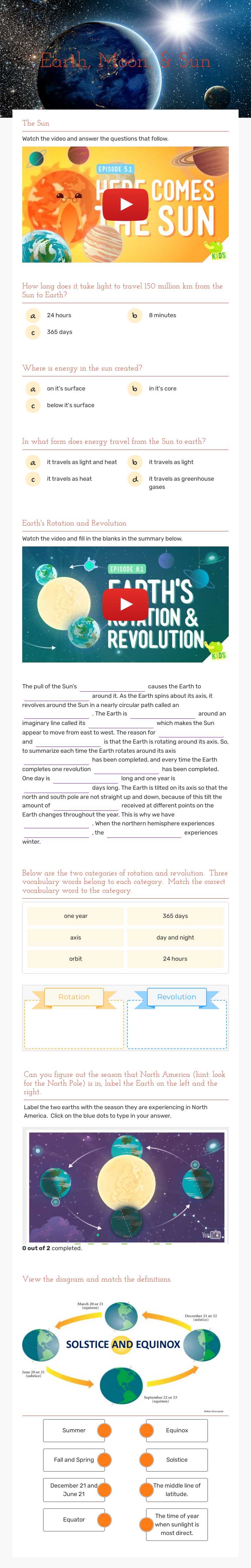 Earth, Moon, & Sun worksheet preview image