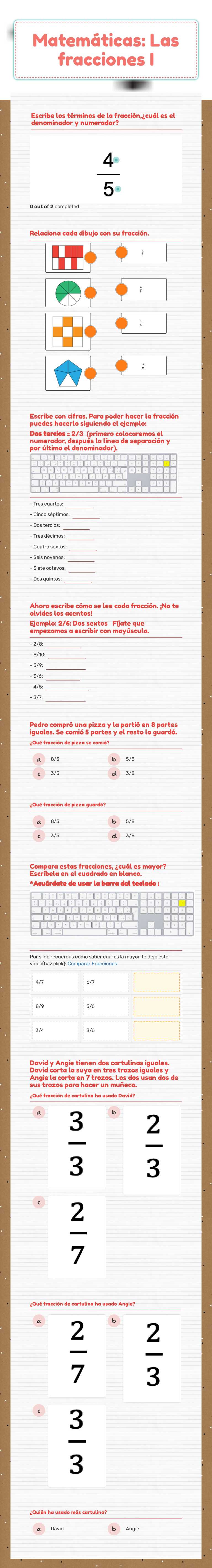 Matemáticas: Las fracciones I worksheet preview image