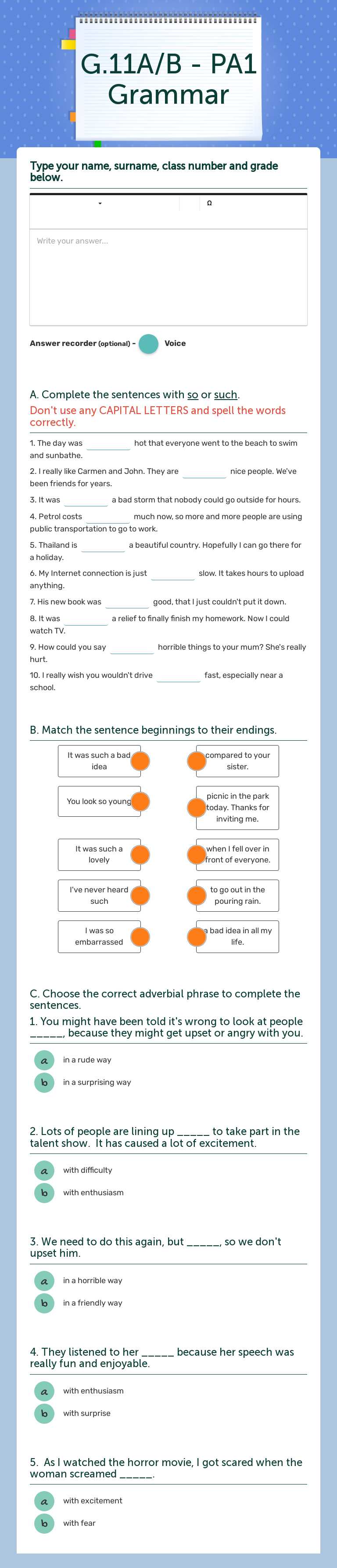 G.11A/B - PA1 Grammar worksheet preview
