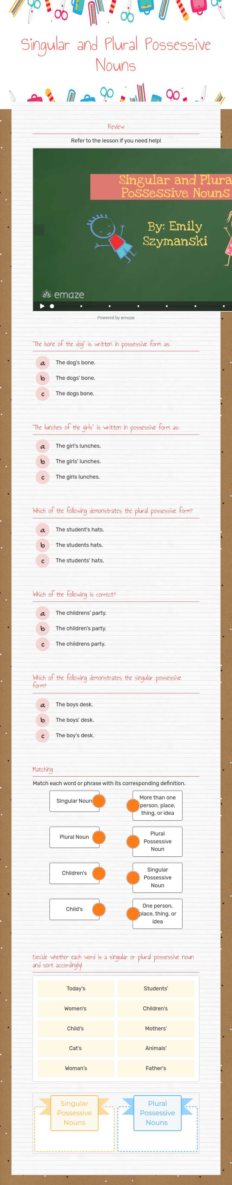 Singular and Plural Possessive Nouns worksheet preview image