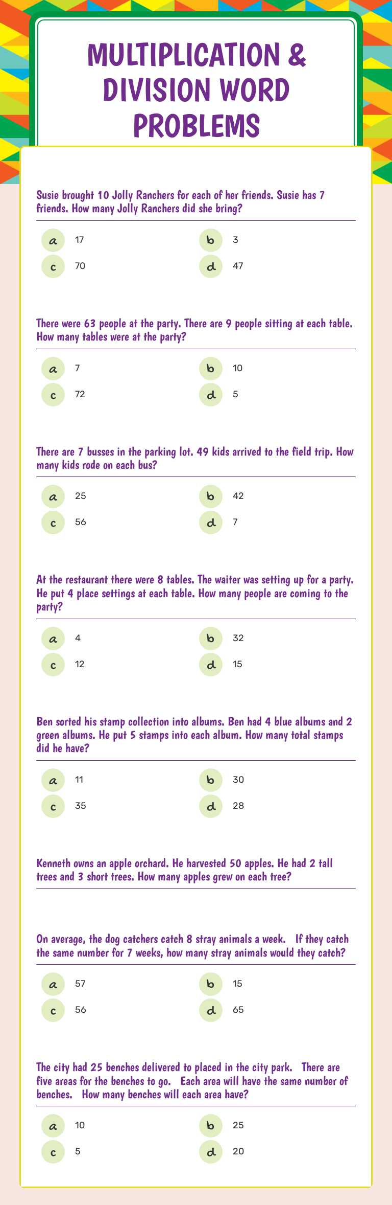 Multiplication & 
division
 Word problems worksheet preview image