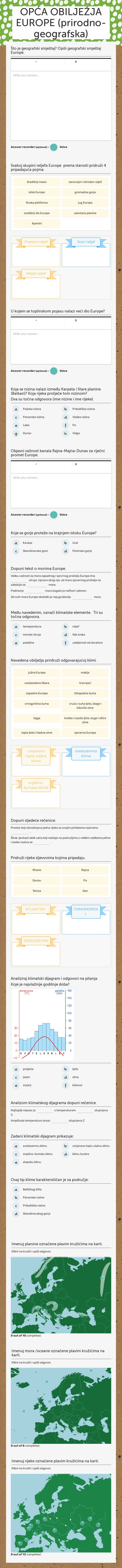 OPĆA OBILJEŽJA EUROPE (prirodno-geografska) Grade 7 worksheet preview