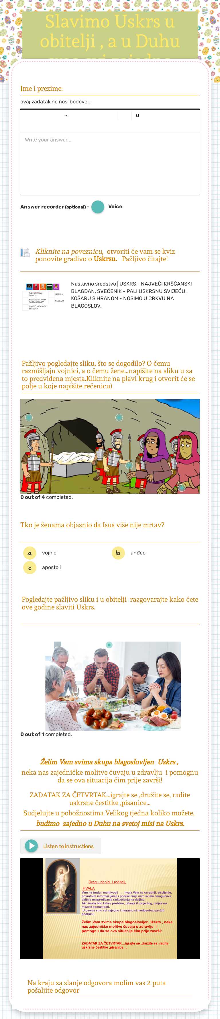 Slavimo Uskrs u obitelji , a u Duhu smo svi zajedno Grade 3 worksheet preview