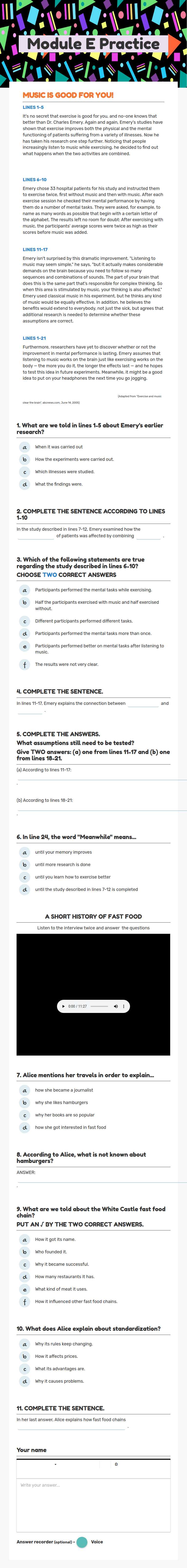Module E Practice worksheet preview image