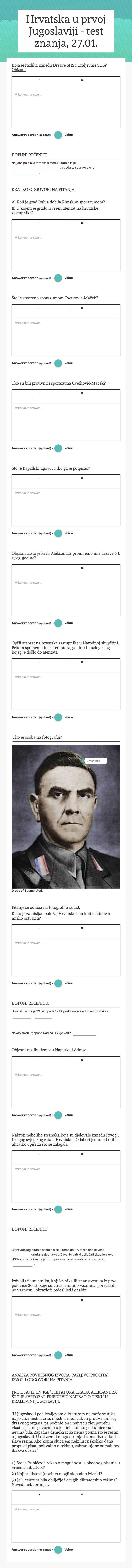 Hrvatska u prvoj Jugoslaviji - test znanja, 27.01. worksheet preview image