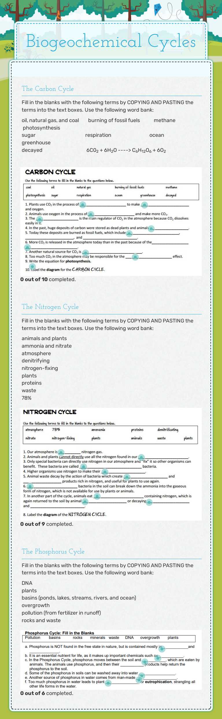 Biogeochemical Cycles worksheet preview image