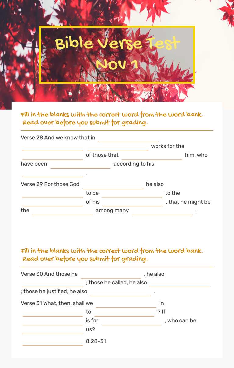 Bible Verse Test Nov 1 worksheet preview image