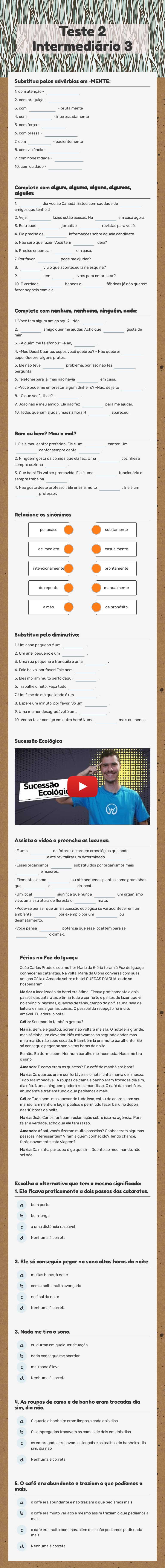Teste 2     Intermediário 3 worksheet preview image