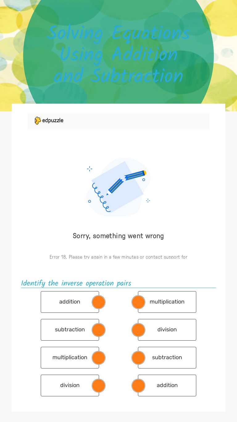 Solving Equations Using Addition and Subtraction worksheet preview image