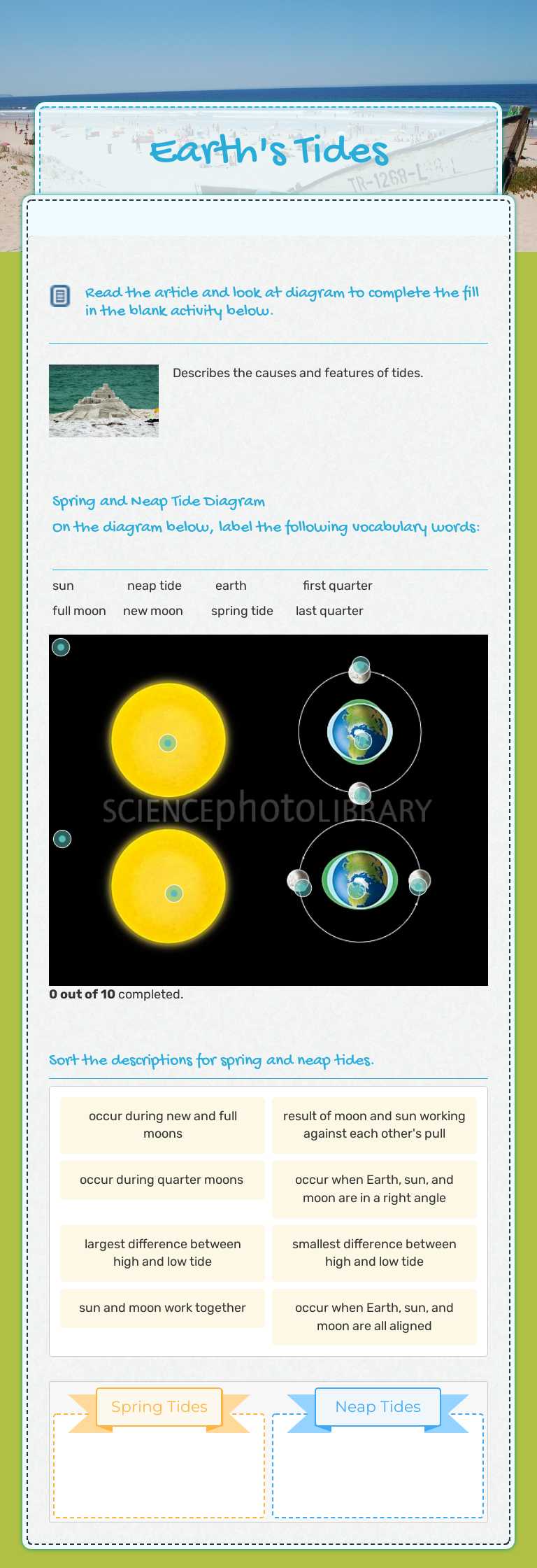 Earth's Tides worksheet preview image
