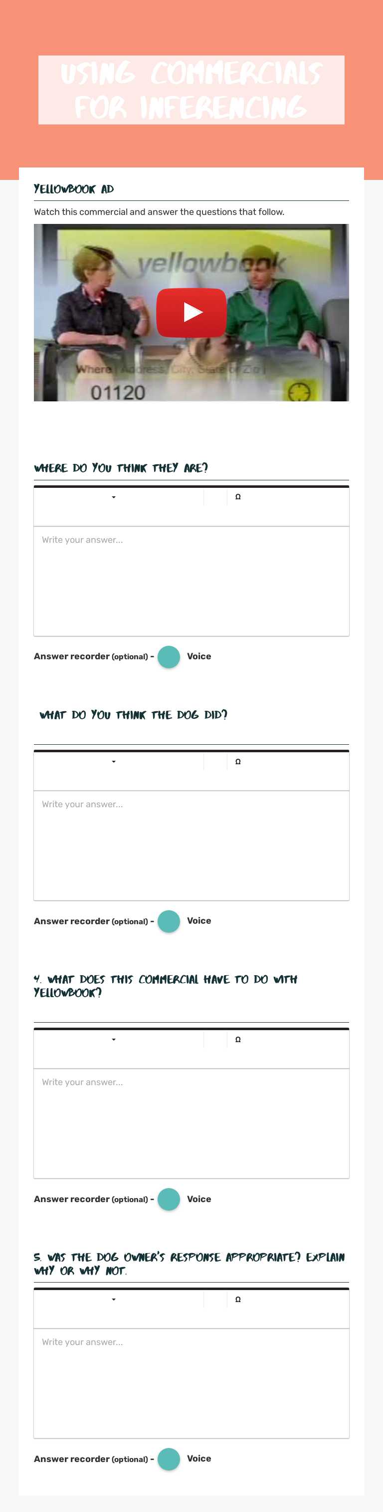 Using Commercials for Inferencing worksheet preview image