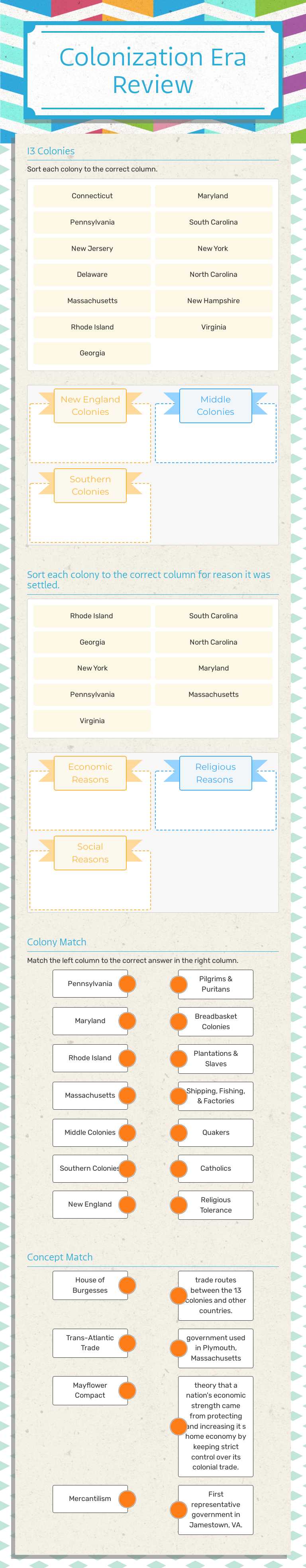 Colonization Era Review Grade 8 worksheet preview