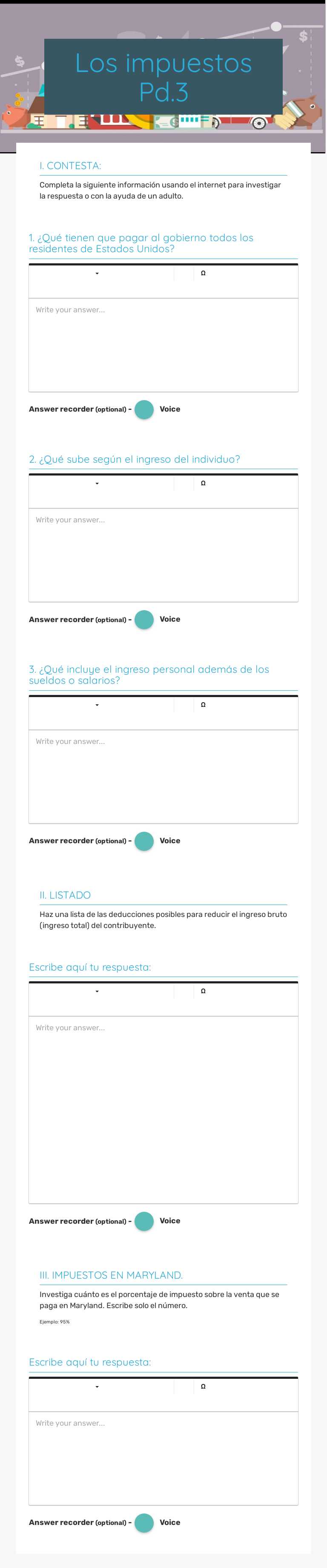 Los impuestos Pd.3 Grade 6 worksheet preview