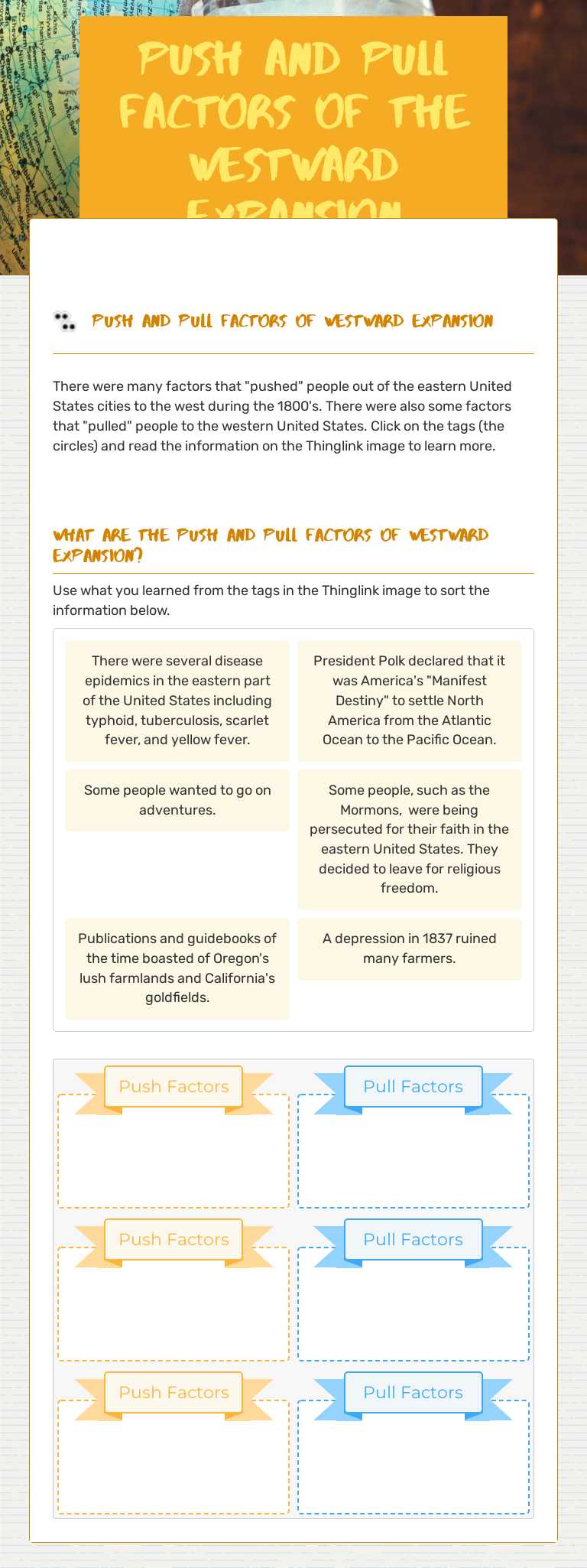 Push and Pull Factors of the Westward Expansion Grade 5 worksheet preview