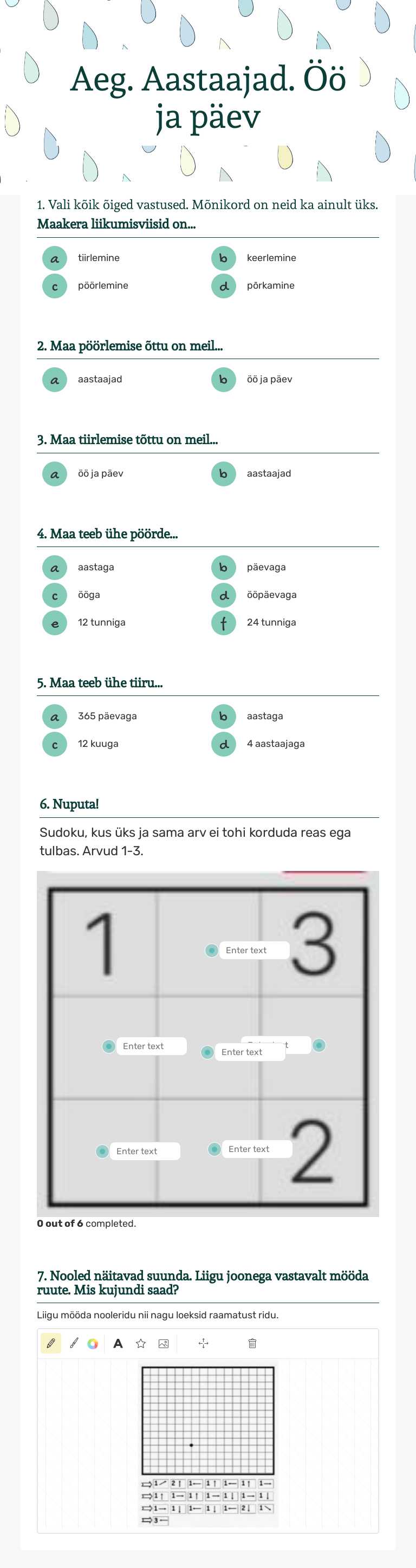 Aeg. Aastaajad. Öö ja päev Grade 1 worksheet preview