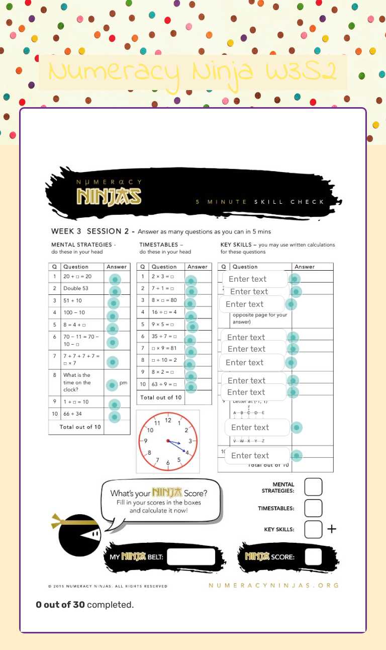 Numeracy Ninja W3S2 worksheet preview image