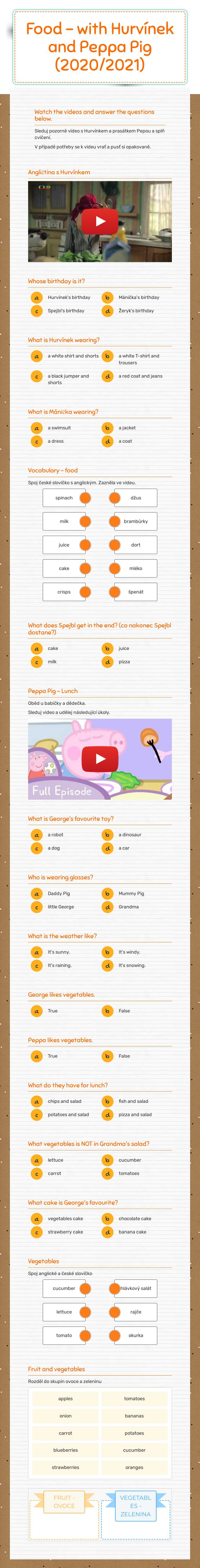 Food - with Hurvínek and Peppa Pig (2020/2021) worksheet preview