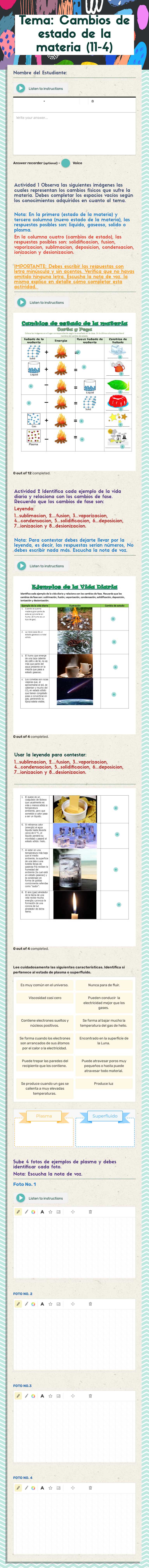 Tema: Cambios de estado de la materia (11-4) worksheet preview image