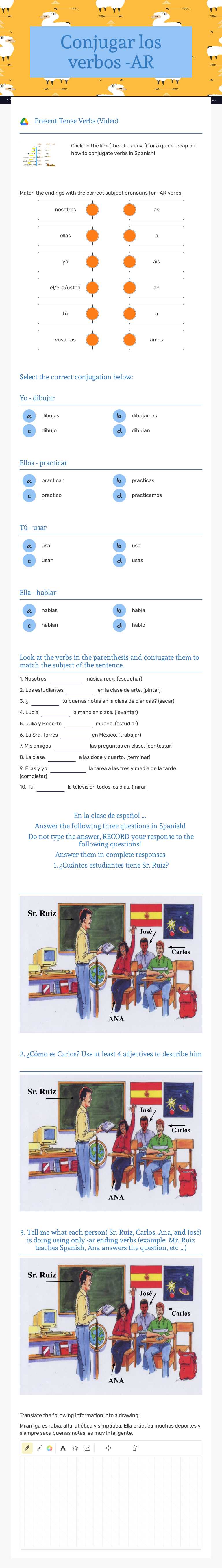 Conjugar los verbos -AR worksheet preview image