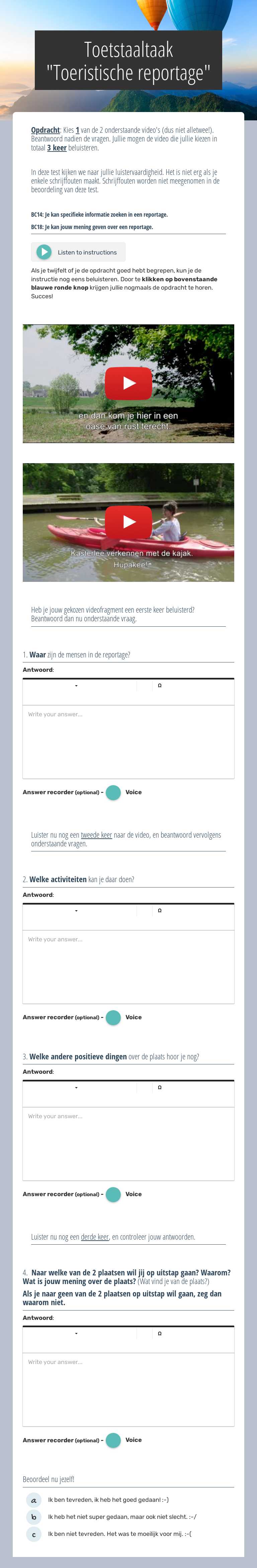 Toetstaaltaak "Toeristische reportage" worksheet preview image