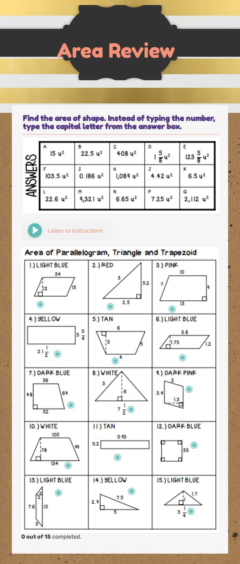 Area Review worksheet preview image