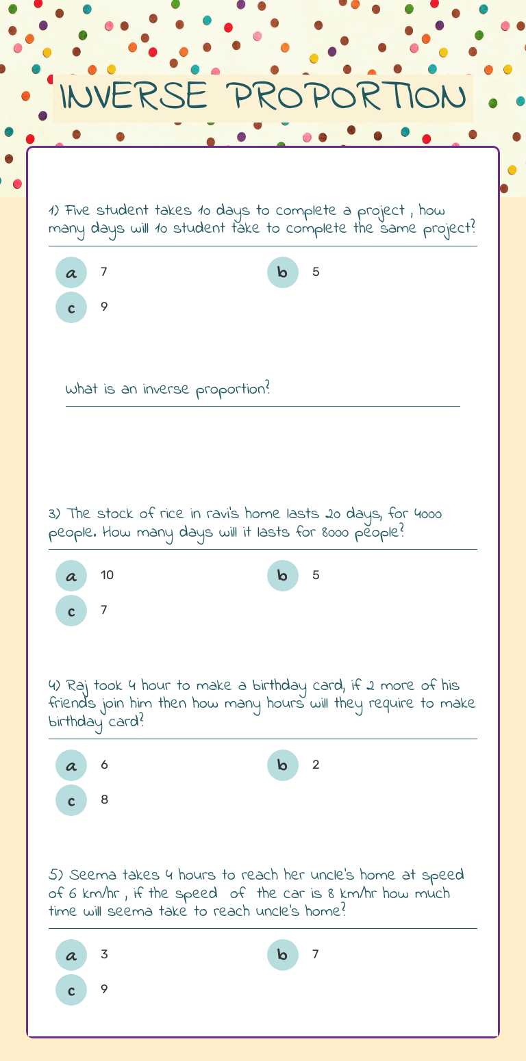 INVERSE PROPORTION worksheet preview image