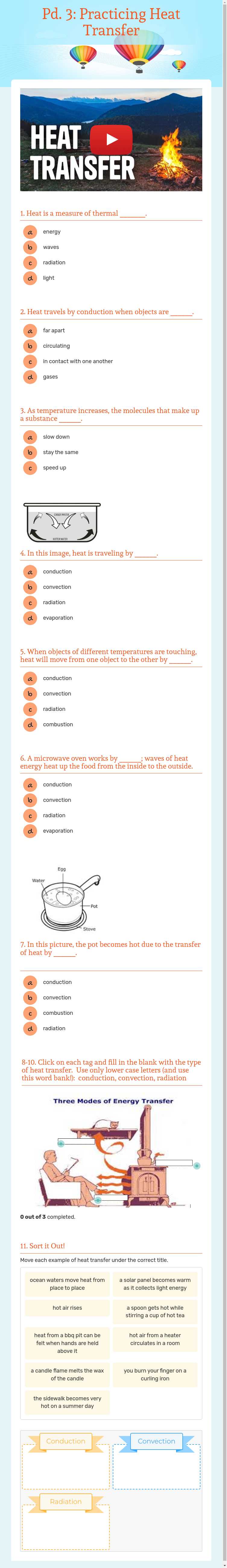 Pd. 3:  Practicing Heat Transfer worksheet preview image