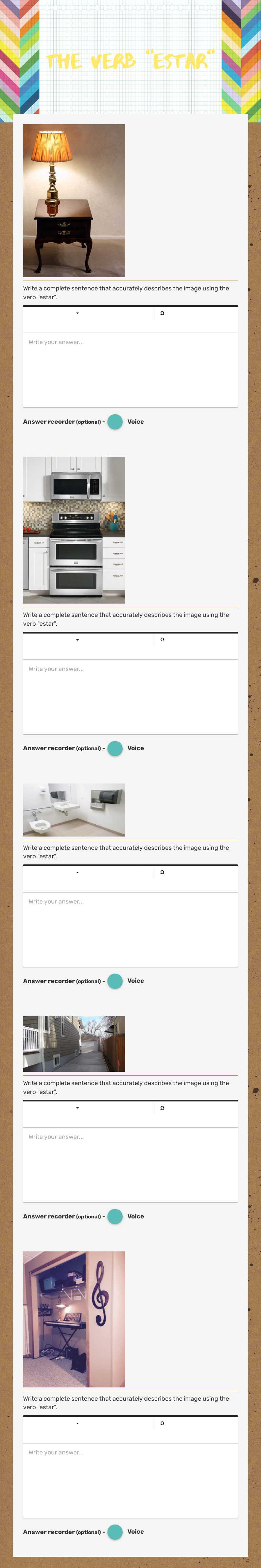 The verb "estar" worksheet preview image