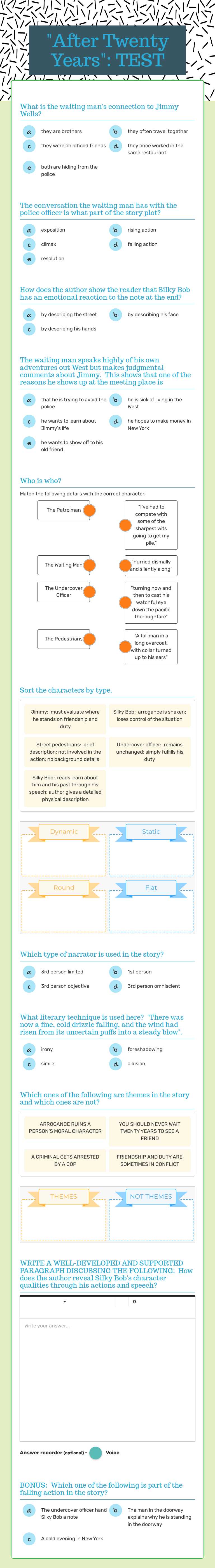 "After Twenty Years": TEST Grade 7 worksheet preview
