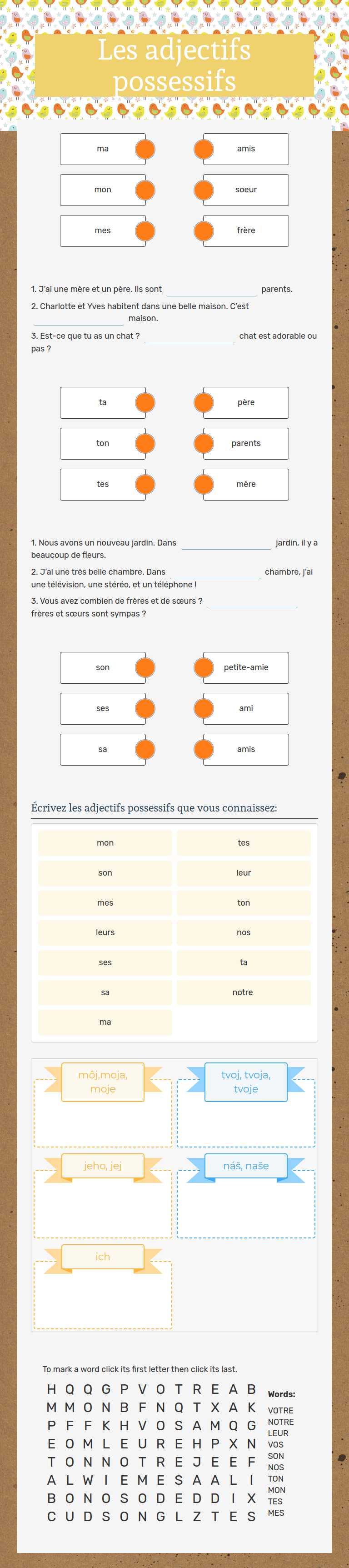 Les adjectifs possessifs worksheet preview image