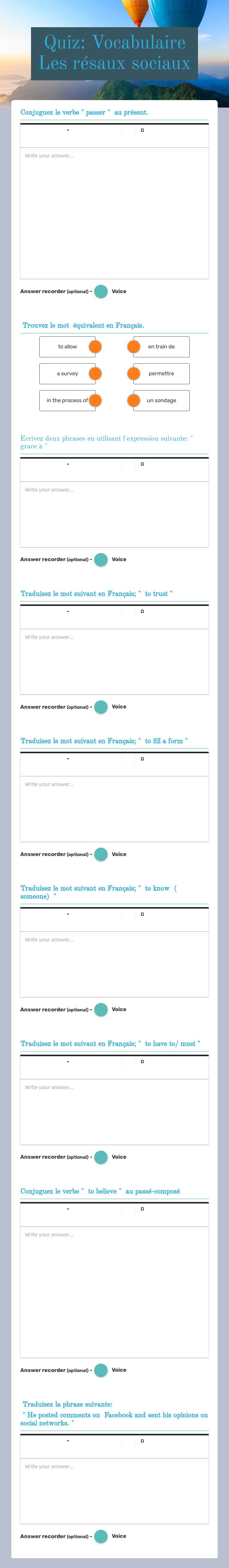 Quiz: Vocabulaire Les résaux sociaux worksheet preview image