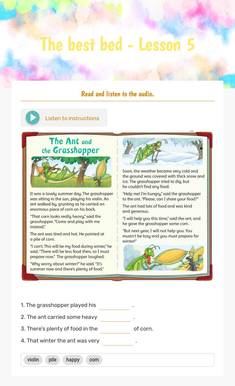 The best bed - Lesson 5 worksheet preview image