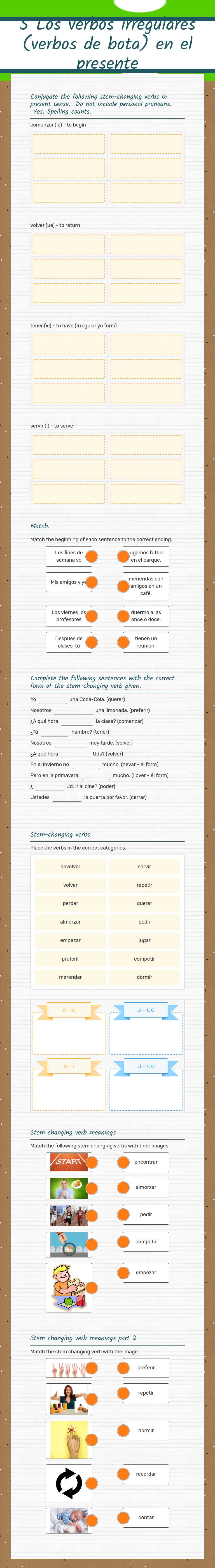 5 Los verbos irregulares (verbos de bota) en el presente worksheet preview image