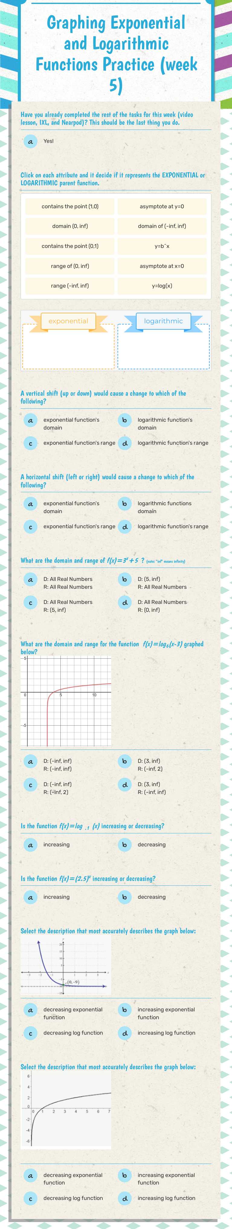 Graphing Exponential and Logarithmic Functions Practice
(week 5) worksheet preview image