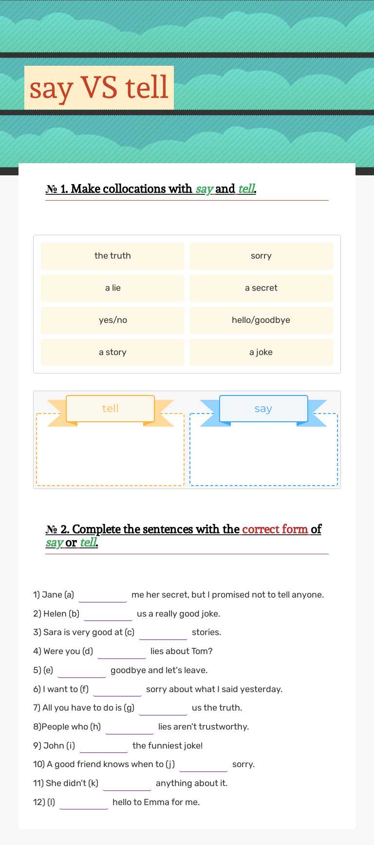 say VS tell worksheet preview image