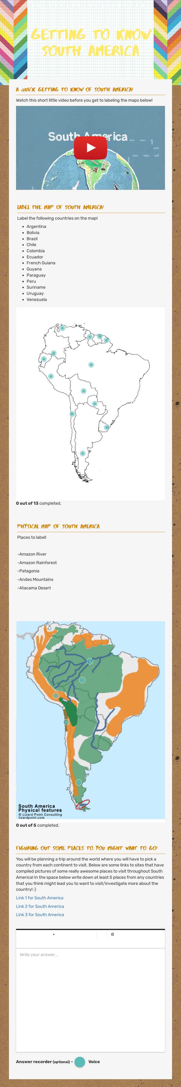 Getting to know south america worksheet preview image