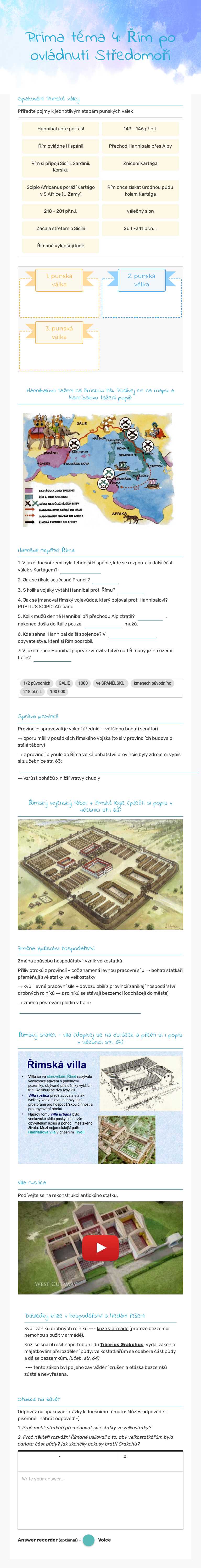 Prima téma 4:               Řím po ovládnutí Středomoří worksheet preview image