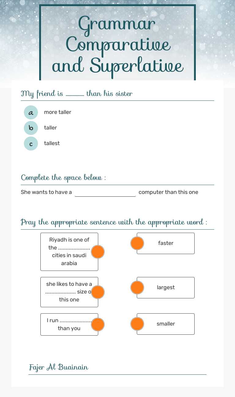 Grammar Comparative and Superlative worksheet preview image