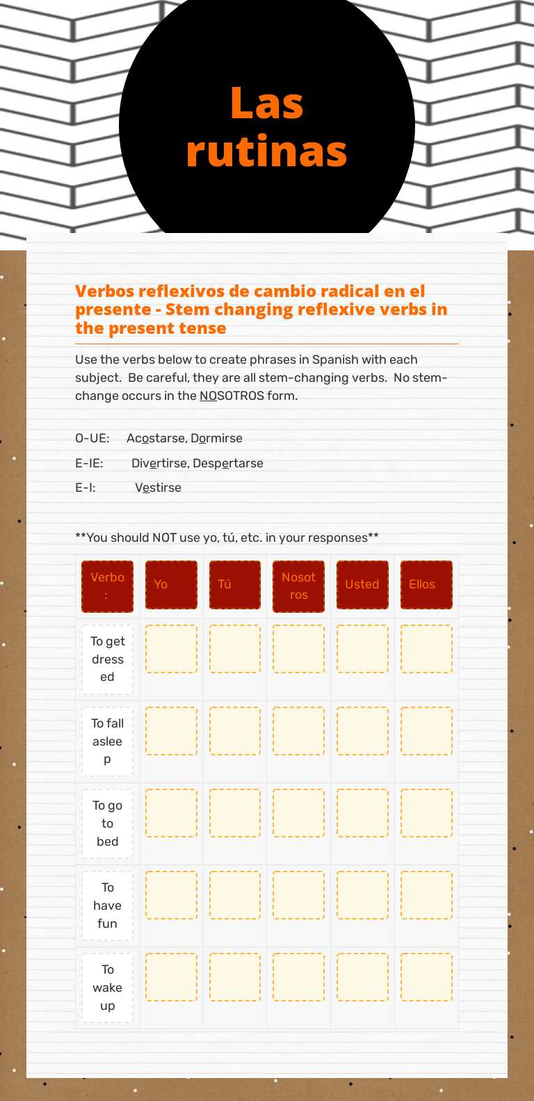 Las rutinas worksheet preview image